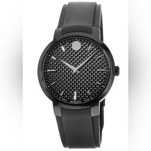 Movado Gravity Black Carbon Fiber Rubber Strap Men's Watch